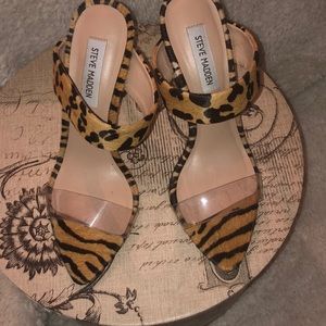 Steve Madden lucite/animal print heels